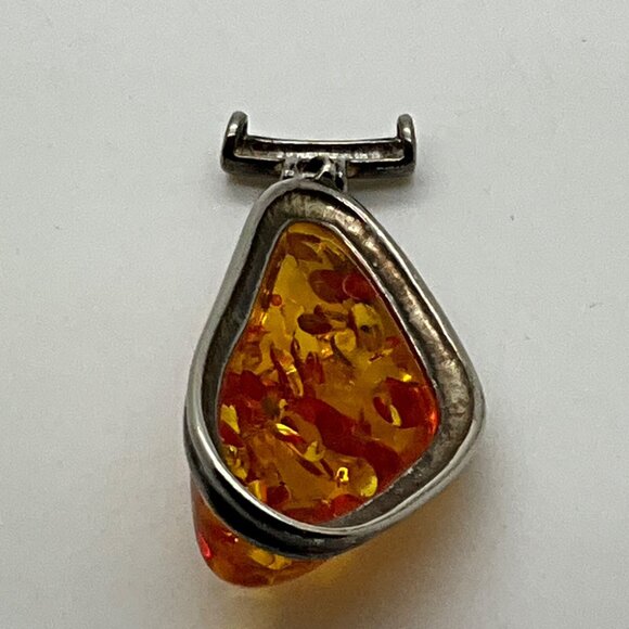 Artisan Large Chunky Oversize Sterling Silver  Baltic Amber Slider Pendant - Picture 4 of 5